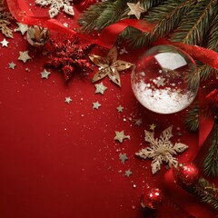 Festive Decorations: A Beautiful Arrangement of Christmas Ornaments, Glittering Stars, and Pine Branches Capturing the Holiday Spirit with Warm Colors