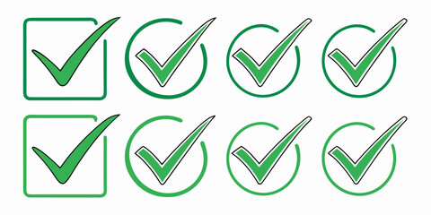 Green Check Mark Icons: Checklist, Approval, OK Symbols