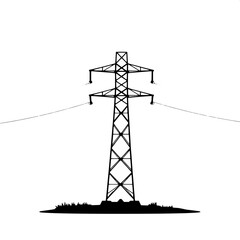 Minimalist Vector Silhouette
A flat black vector silhouette of a high-voltage power pylon, centered on a white background. The design is highly simplified with sharp geometric lines, focusing on symme