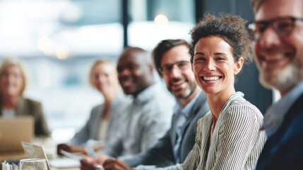 Fototapeta premium Diverse Business Team Meeting Smiling Happy Confident Group in Modern Office Environment.