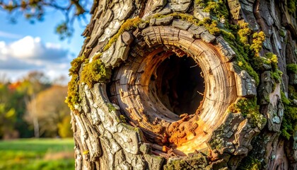 Close-up of a tree trunk with a hollow