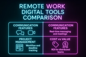 Remote Work Tools Infographic with Digital Collaboration and Home Office Setup for Business