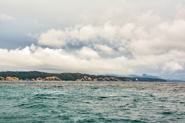Black Sea Shoreline in Abkhazia. Panoramic View of Pitsunda Coast.