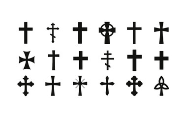 Diverse collection of christian cross silhouettes in black