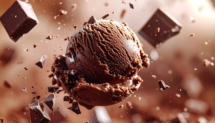 Chocolate ice cream in mid-air