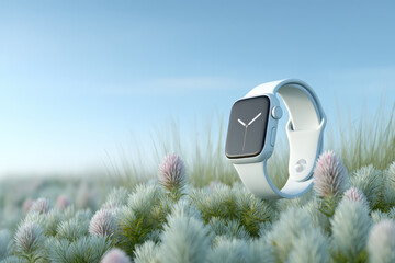 closeup of smart watch displaying ar messages with blurred white text bars