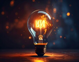 Illuminated lightbulb in dramatic setting