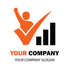 Fototapeta premium Vector art of orange check mark with person and bar graph