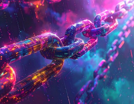 Digital chain links in vibrant neon colors