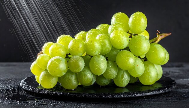 Fresh green grapes, water droplets