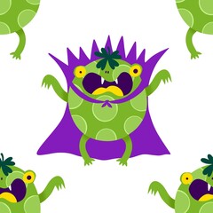 Fototapeta premium Halloween animals cartoon seamless frogs monsters pattern for wrapping and kids clothes print and party accessories