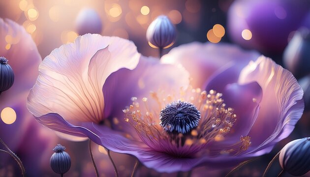 Zierlauch Und Mohnblume Bokeh Weich Sanft Farbenspiel Verschwommen Rot Violett Makro Close Up