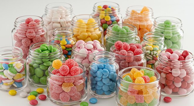 Assorted candies in glass jars - Powered by Adobe
