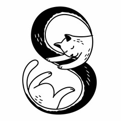 Two stylized cats in black and white form the shape of the number eight symbolizing harmony and balance perfect for creative projects