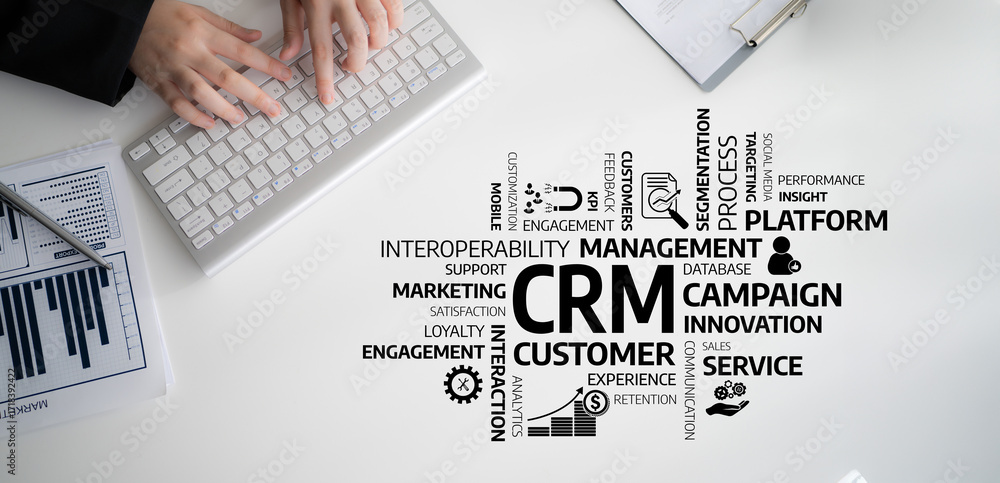 Poster this image showcases a business strategy centered around customer relationship management concepts, 