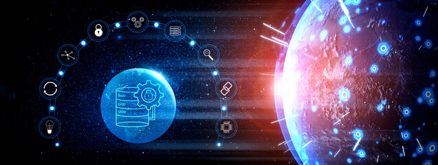 Fototapeta premium Global data security and database management solution. Empowering businesses with secure data protection and information management strategy. Motif