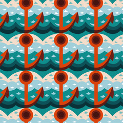 Pirate anchor seamless pattern in flat design