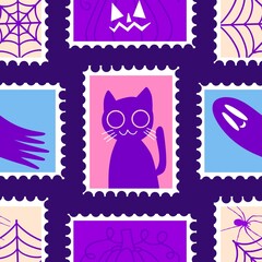 Halloween animals seamless cats pattern for wrapping paper and fabrics and linens and kids clothes print