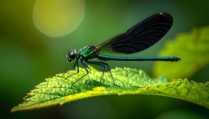 Close-up of a vibrant dragonfly on a leaf