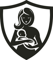 A loving mother cradling her baby in a gentle embrace, forming a heart shape with soft lines—symbolizing care, warmth, and unconditional love.