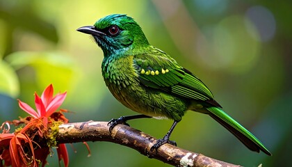 Vibrant bird perched on branch