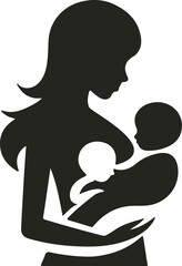 A loving mother cradling her baby in a gentle embrace, forming a heart shape with soft lines—symbolizing care, warmth, and unconditional love.