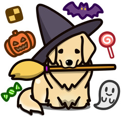 ハロウィン仮装のクリーム色のゴールデンレトリバー