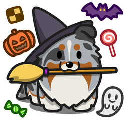 ハロウィン仮装のブルーマールのシェルティまたはラフコリー