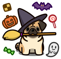 ハロウィン仮装のアプリコットのパグ