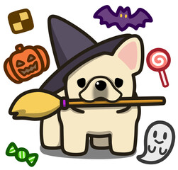 ハロウィン仮装のクリーム色のフレンチブルドッグ