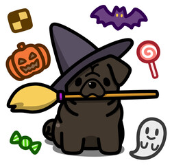 ハロウィン仮装のブラックのパグ
