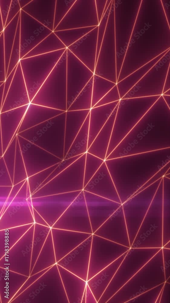 Poster abstract background with glowing triangular grid lines in orange against a deep purple backdrop