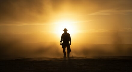 Silhouette of person in desert sunrise