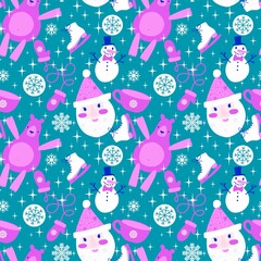 Christmas cartoon ice seamless snowman pattern for wrapping paper and fabrics