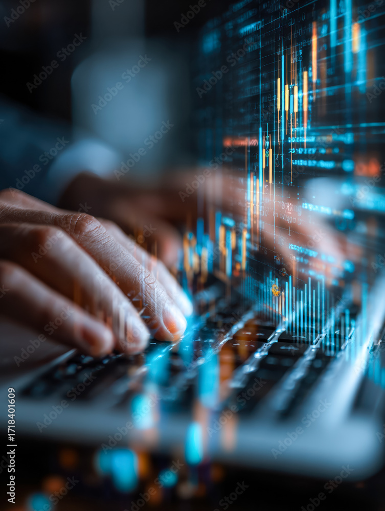 Aufkleber data analysis and digital visualization on a computer screen