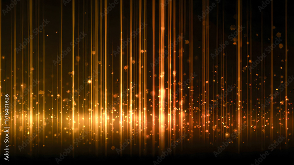 Aufkleber golden vertical light beams and glowing particles creating an abstract background with a sense of de