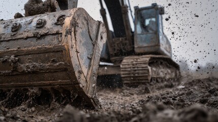 Fototapeta premium Muddy Excavator at Work