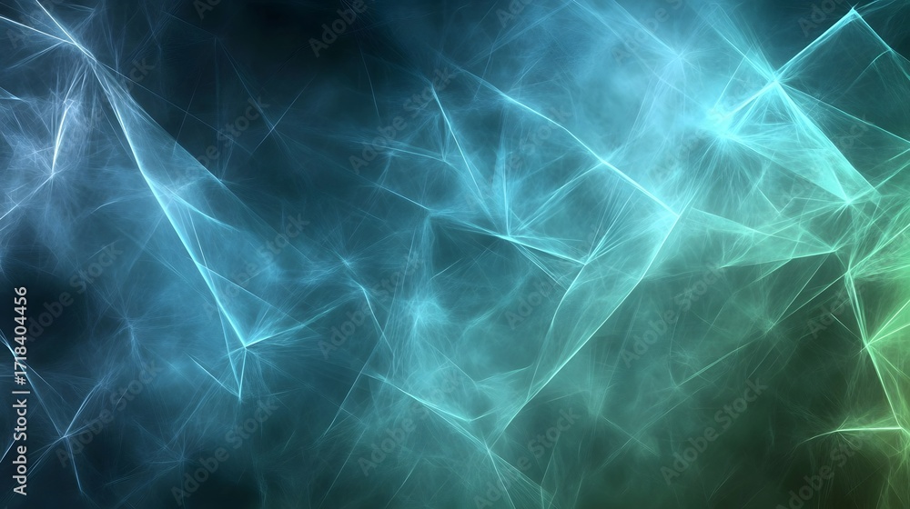 Poster a captivating abstract design features a network of vibrant teal and cyan lines, creating a dynamic 