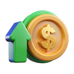 Obraz premium 3d dollar coin with upward arrow isolated on transparent background
