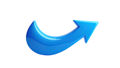 3D rendered glossy blue curved arrow