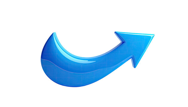 3D rendered glossy blue curved arrow