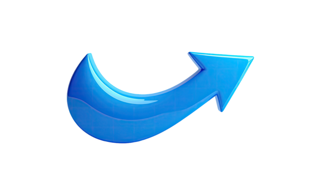 3D rendered glossy blue curved arrow