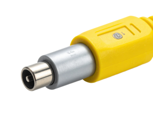 Close-up of a yellow and gray electrical connector