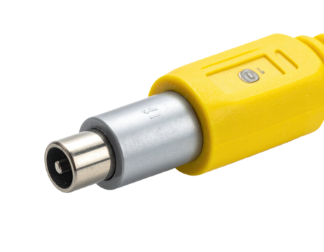 Close-up of a yellow and gray electrical connector