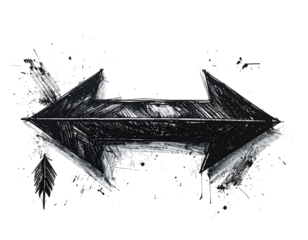 A stylized, 3D arrow, sketched in charcoal or graphite, points right.  Abstract, textured