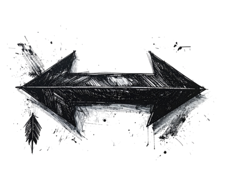 A stylized, 3D arrow, sketched in charcoal or graphite, points right.  Abstract, textured