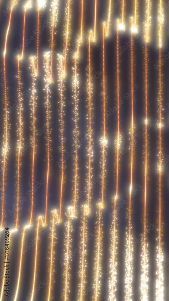 Poster abstract golden light trails with sparkling particles on dark background