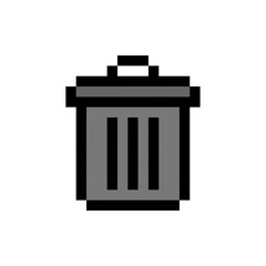 Pixel trash bin icon, rubbish bin pixel art icon, Trash can, Dustbin icon, recycle symbol, Pixel art, Vector illustration.