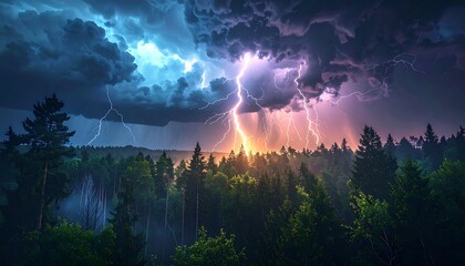Dramatic storm over a forest