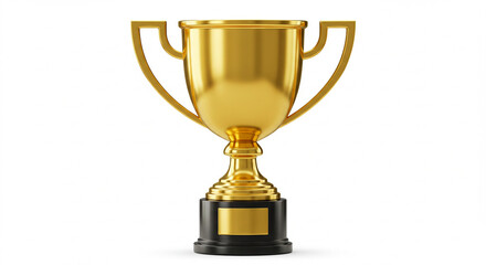 Shining Golden Trophy Award: A 3D Render of a Classic Champion's Cup with Blank Plaque for Customizable Engraving, Isolated on White Background, Perfect for Victory, Achievement, Success, Competiti...